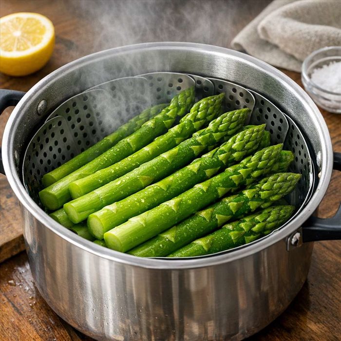 Cuire des asperges à la vapeur sans perdre leur couleur